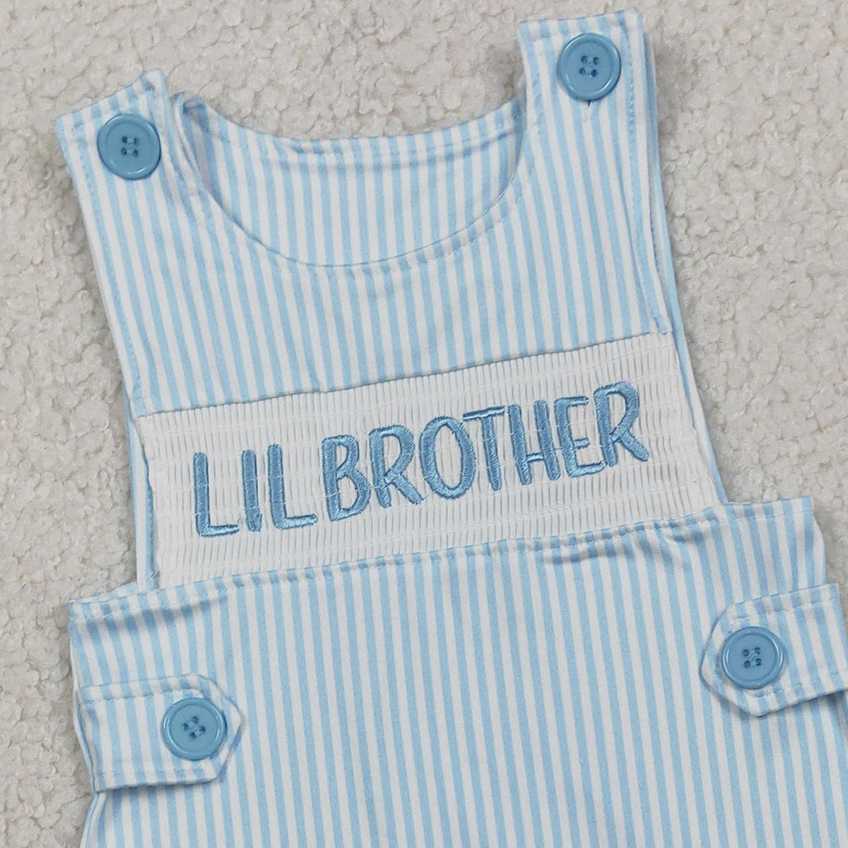 2.4 RTS NO MOQ （In stock）SR3592 Embroidery Little Brother Baby Boys Sleeveless Blue Stripe Rompers