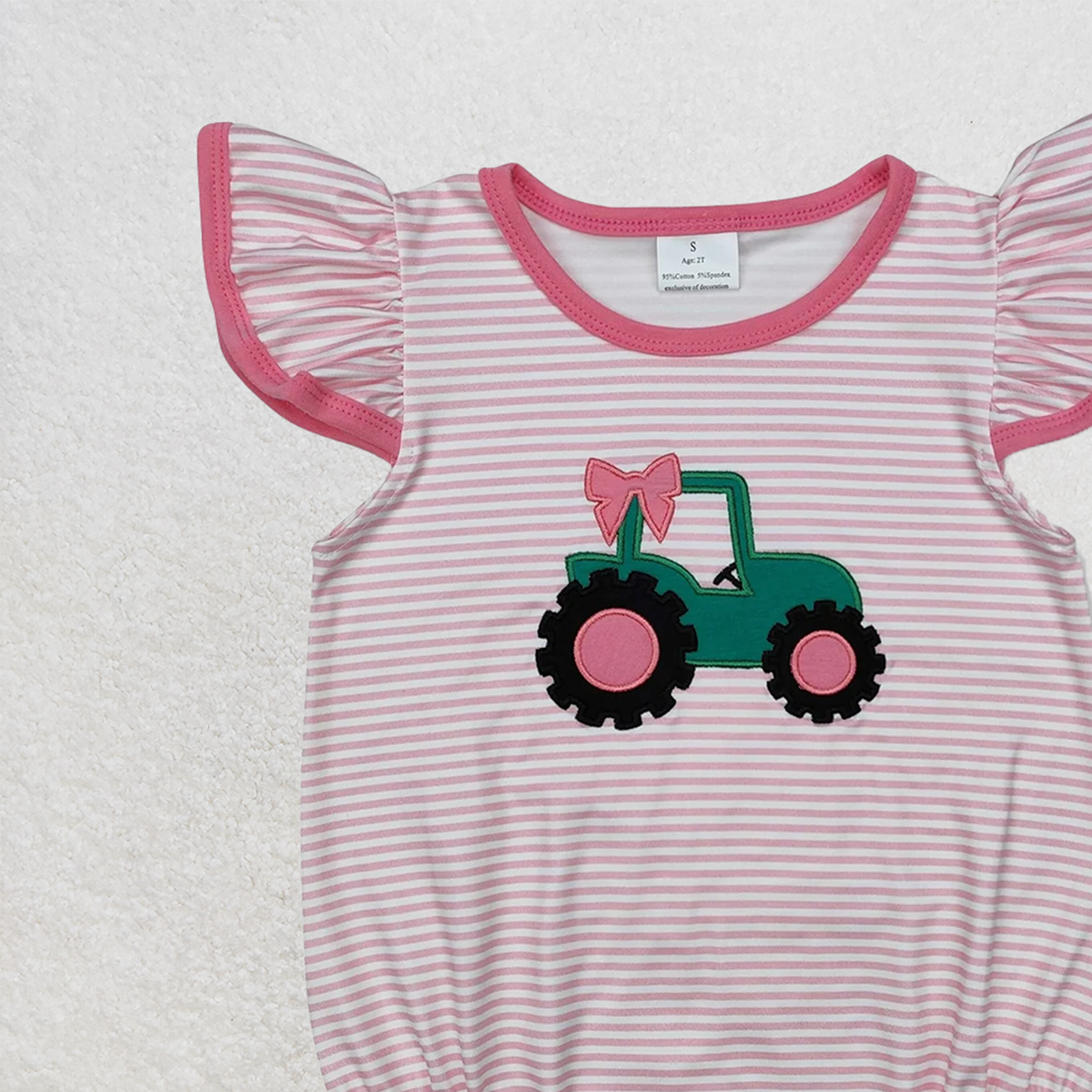 SR2432 RTS NO MOQ Baby Girls Summer Rompers baby girls clothes embroidery pink flying sleeve Romper
