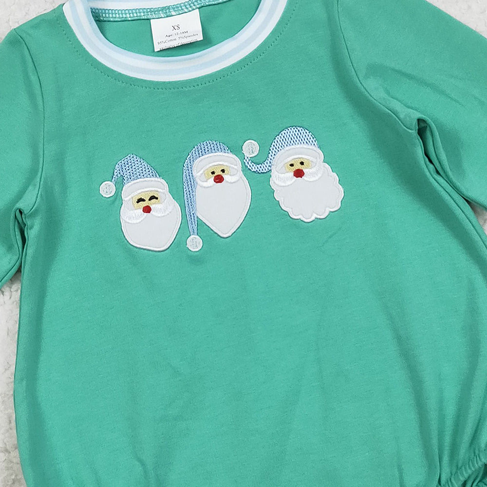 RTS NO MOQ （In stock）LR2412 Baby Boys Winter Rompers Embroidery Santa Baby Boys Green Christmas Rompers