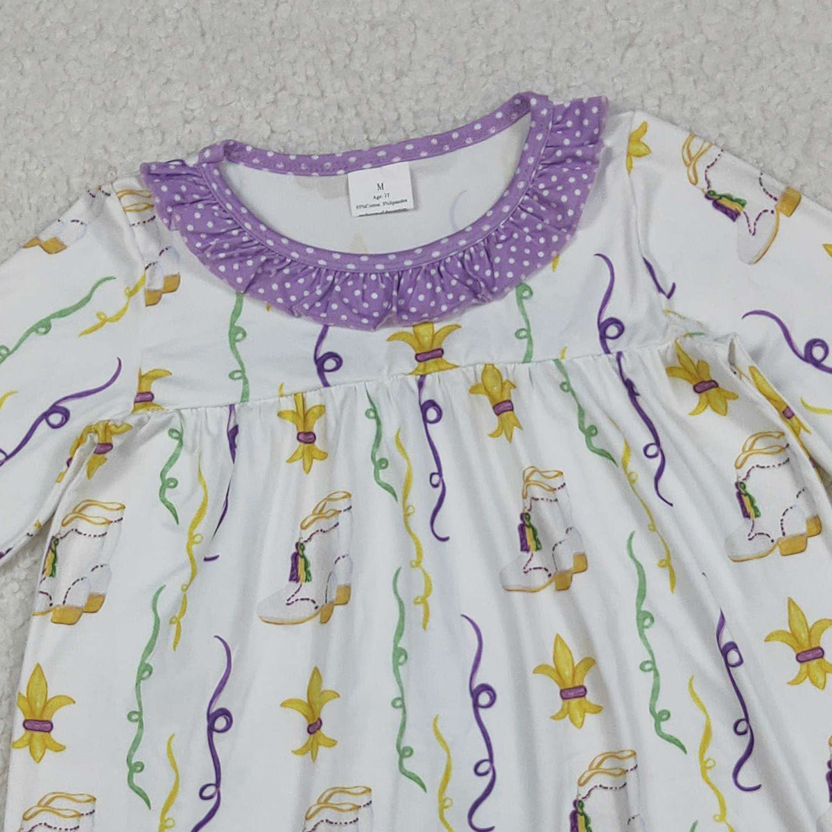 10.14 RTS NO MOQ （In stock）GLD0947 Baby Girls Winter Dress Baby Girls Mardigras Anchors Stripe Collar Knee Length Dresses