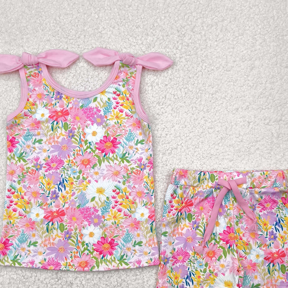 8.25 GSSO2551RTS NO MOQ Baby Girls Summer Outfits baby girl clothes floral suspender shorts set