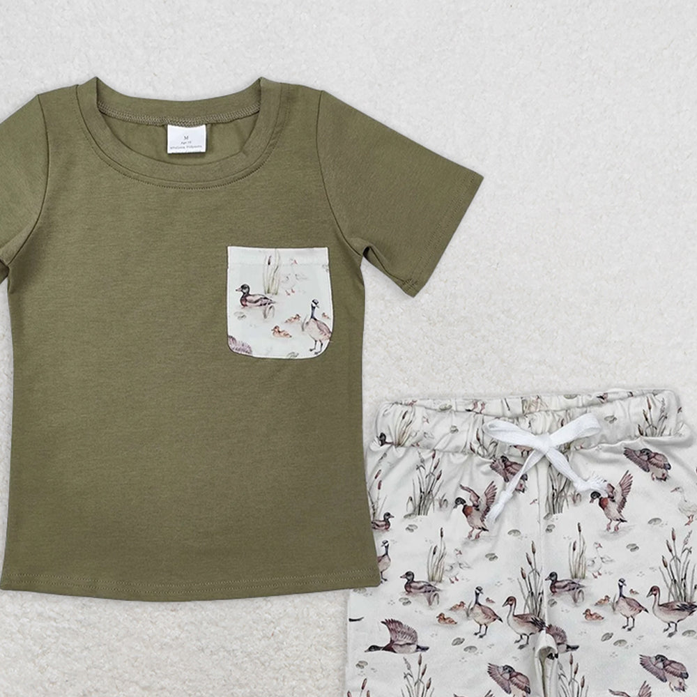 BSSO1175RTS NO MOQ Baby Boys Summer Boys Outfits Duck pocket short sleeves top shorts kids boys clothing