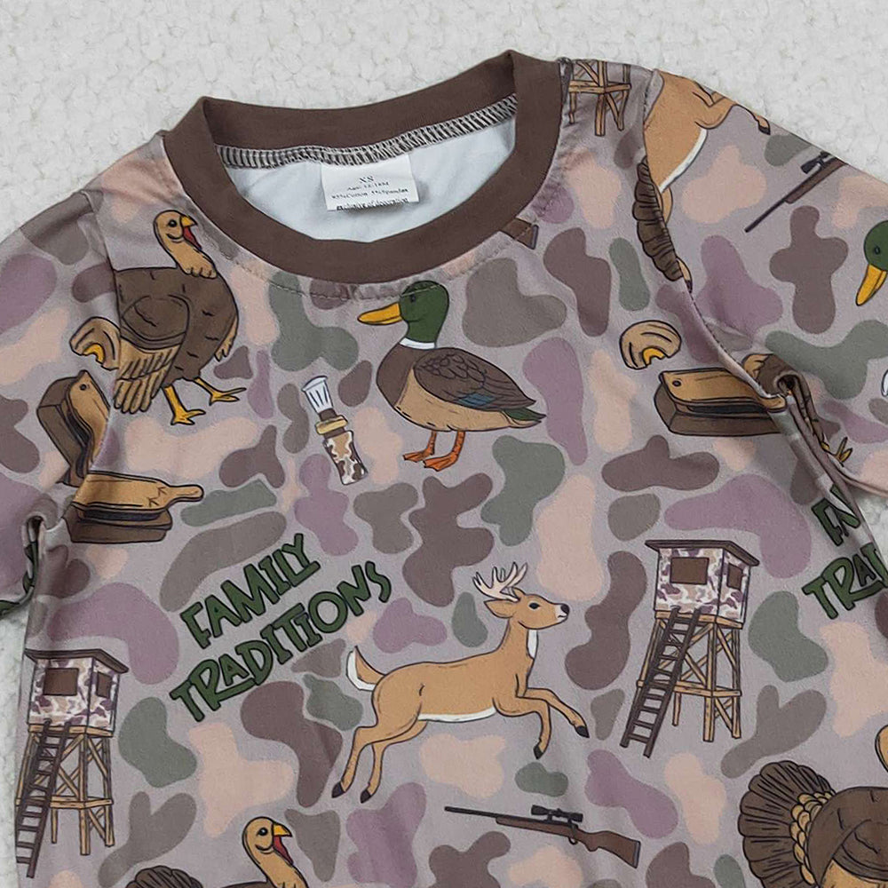 9.29 RTS NO MOQ （In stock）LR2440 Baby Boys Winter Rompers Baby Boys Brown Camo Turkey Ducks Hunting Rompers