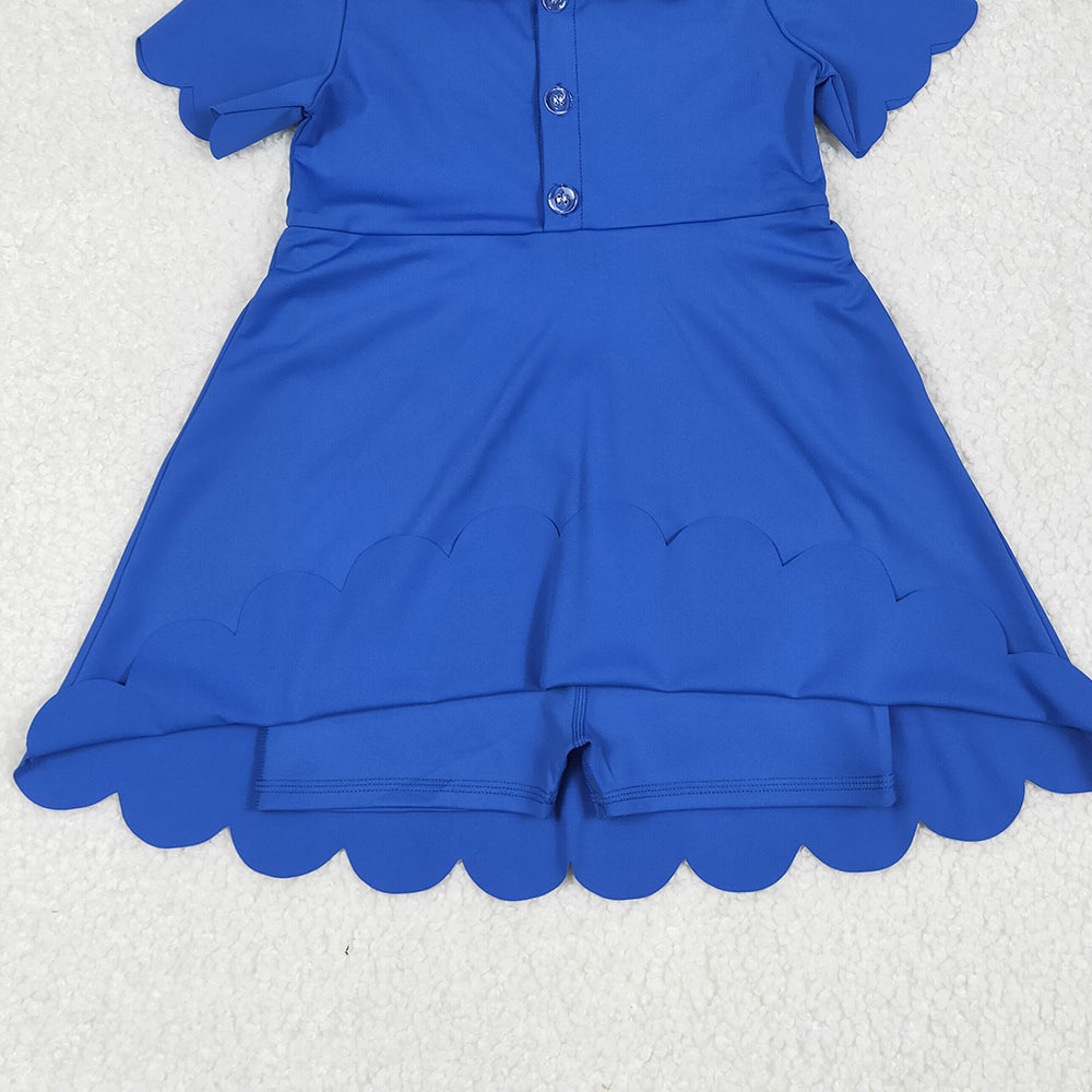 7.02 GSD2475RTS NO MOQ Baby Girls Summer Yoga Dress Baby Girls Blue Short Sleeves Button Yoga Knee Length Dresses