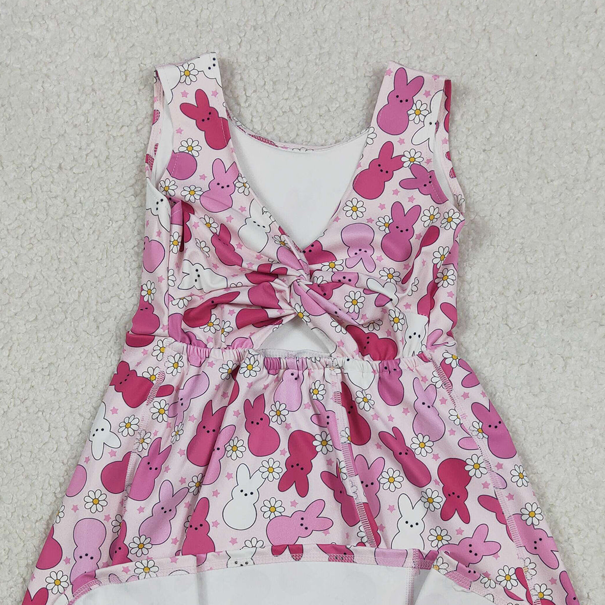 12.20 RTS NO MOQ （In stock）GSD3053 Baby Girls Sleeveless Pink Rabbits Daisy Easter Yoga Shorts Knee Length Dresses