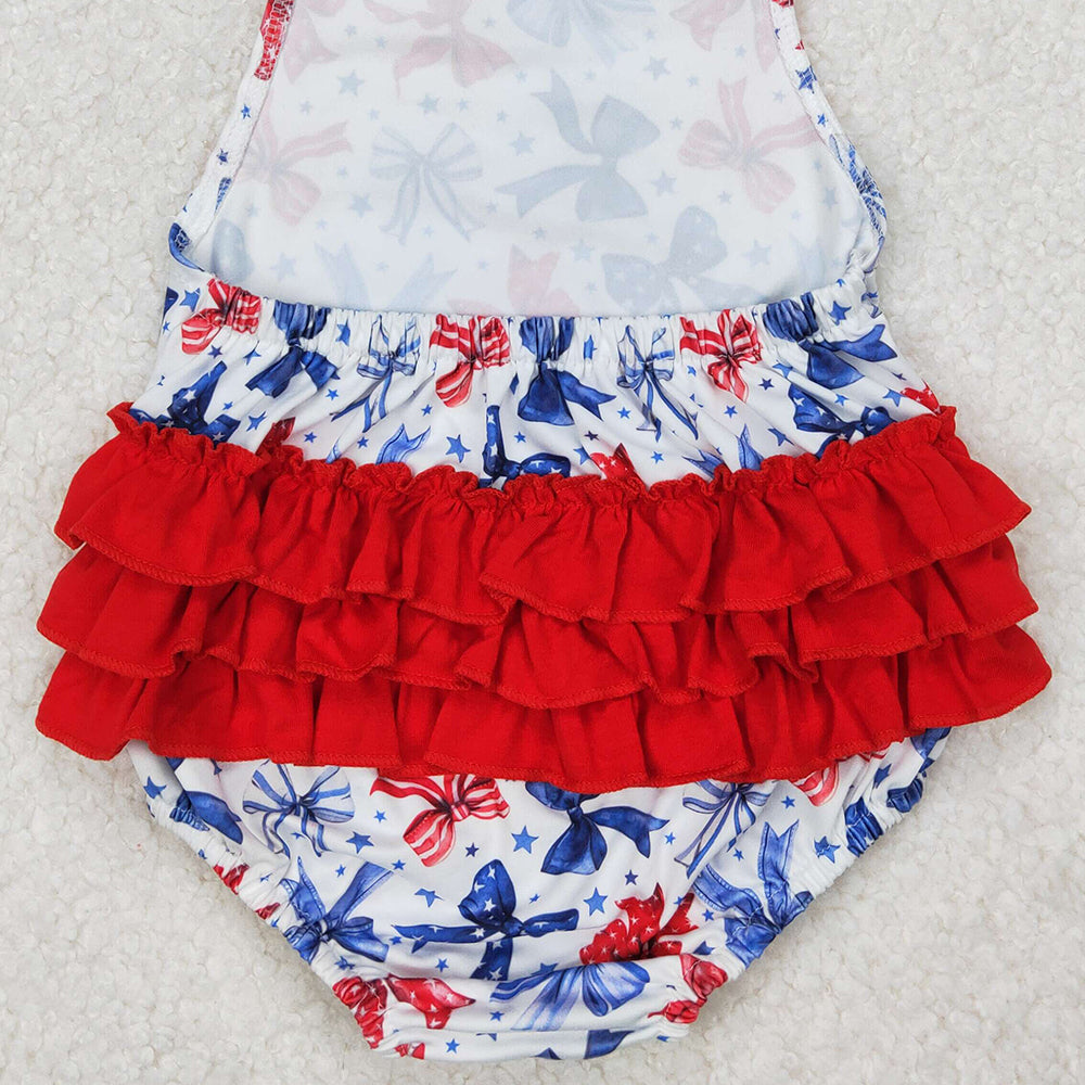 SR2591 New Rts No Moq 8-9 Days By Air Arrived it Red ruffle stars stripe bow halter baby 4th of july romper