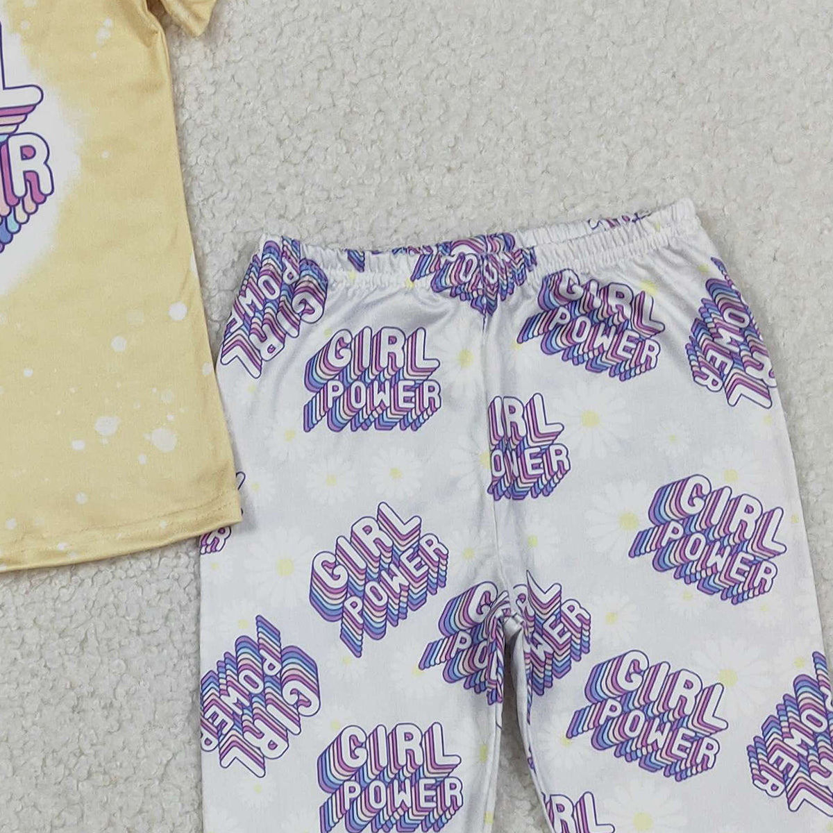 2.2 RTS NO MOQ （In stock）GSPO1092 Baby Girl Power Short Sleeve Shirt Top Bell Bottom Pants Clothes Sets
