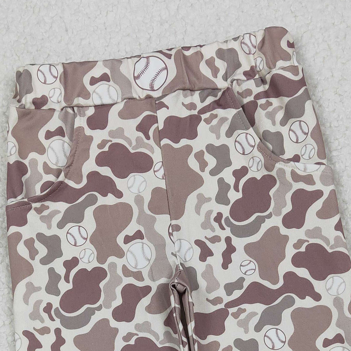 10.27 RTS NO MOQ （In stock）P0875 Baby Boys Pants Baby Boys Khaki Camo Baseballs Team Pockets Leggings Pant Bottom