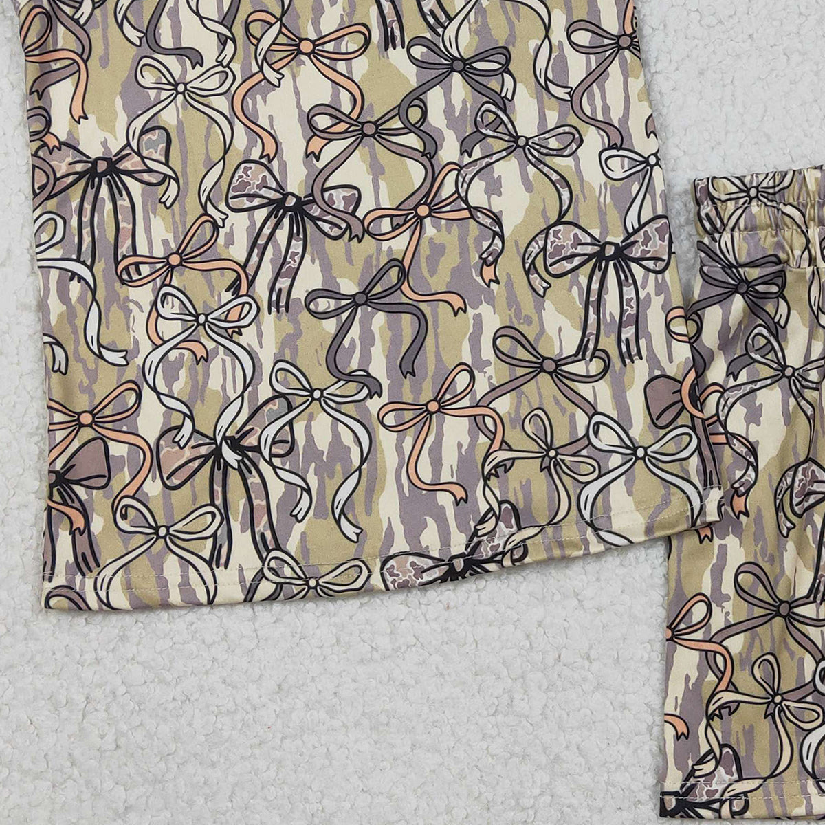 1.23 RTS NO MOQ （In stock）GSSO3127 Baby Girls Sleeveless Southern Olive Camo Bows Top Shorts Clothes Sets