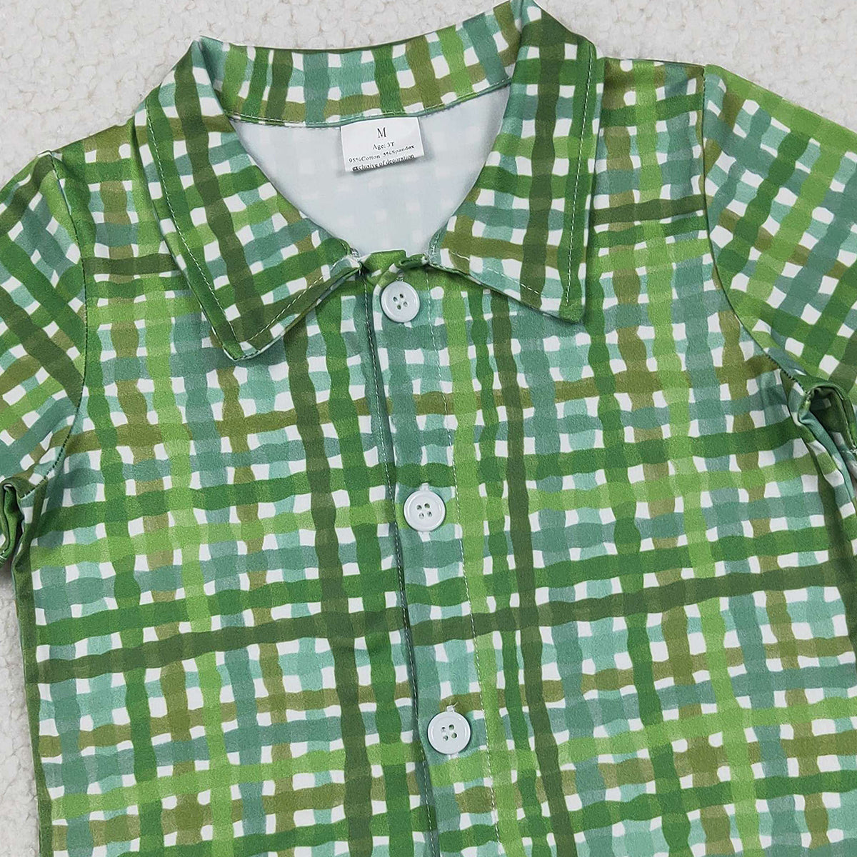12.16 RTS NO MOQ （In stock）BT1456 Baby Boys Green Checked St Patrick Button Shirts Top