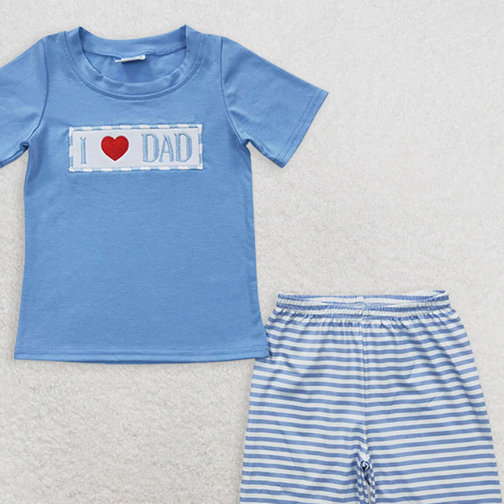 BSSO0172RTS NO MOQ  Baby Boys Summer Boys Outfits Baby Boys I love Dad Summer Shorts Clothes Sets