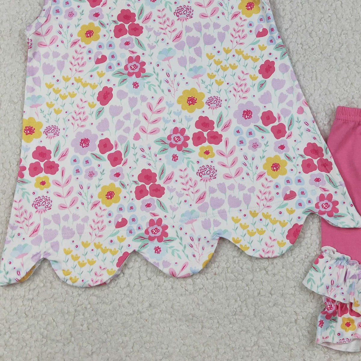 3.27 GSSO3391 RTS NO MOQ （In stock ）Sleeveless floral scallop top hot pink shorts girls outfits