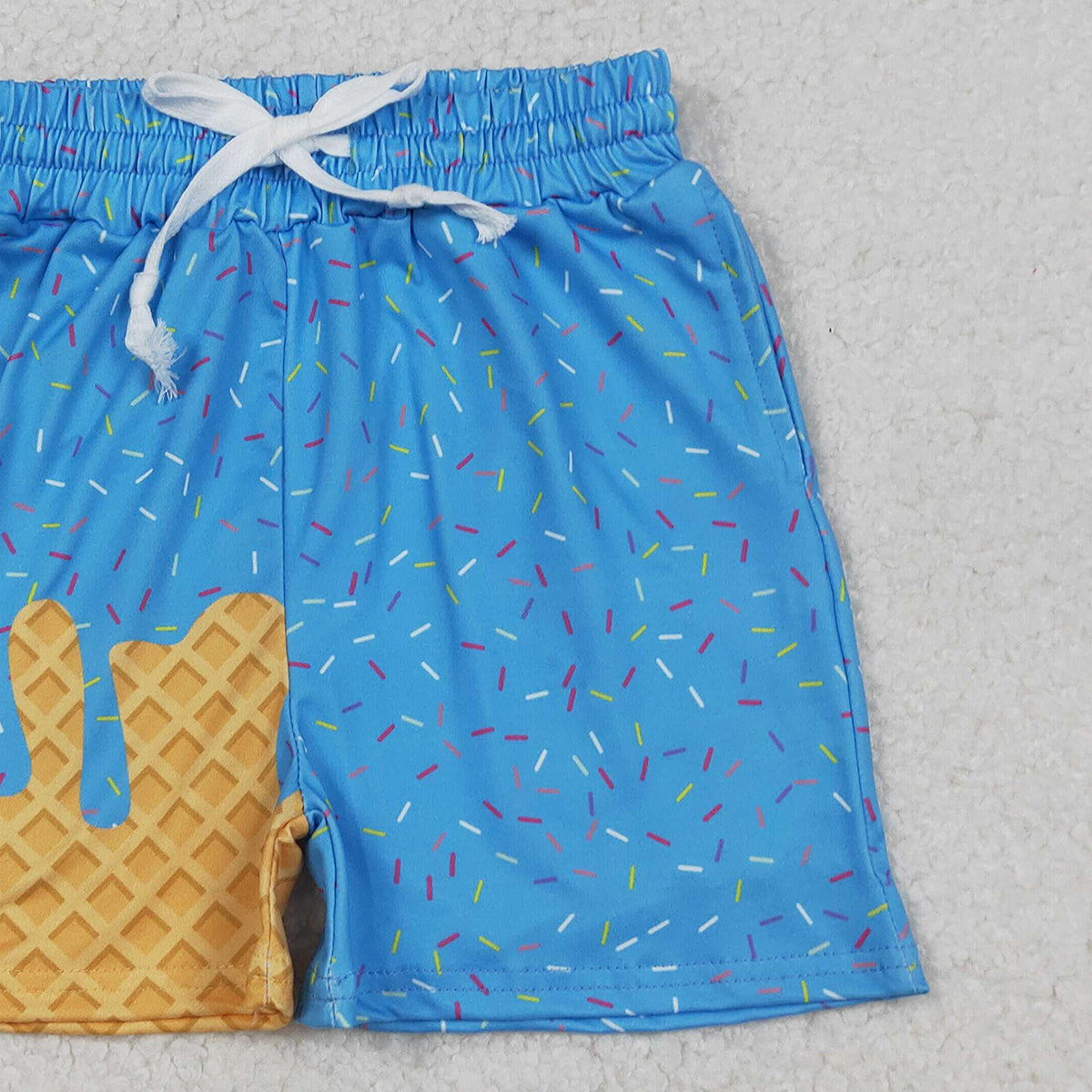 10.30 RTS NO MOQ （In stock）SS0619 Baby Girls Blue Ice Cream Drip Summer Shorts Bottoms