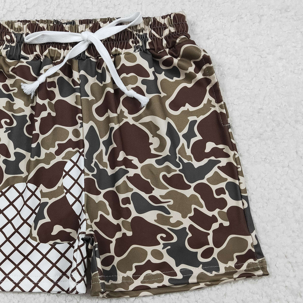 3.27  RTS NO MOQ （In stock）SS0814 Baby Boys Summer Dark Brown Camo Drip Team Shorts Bottom