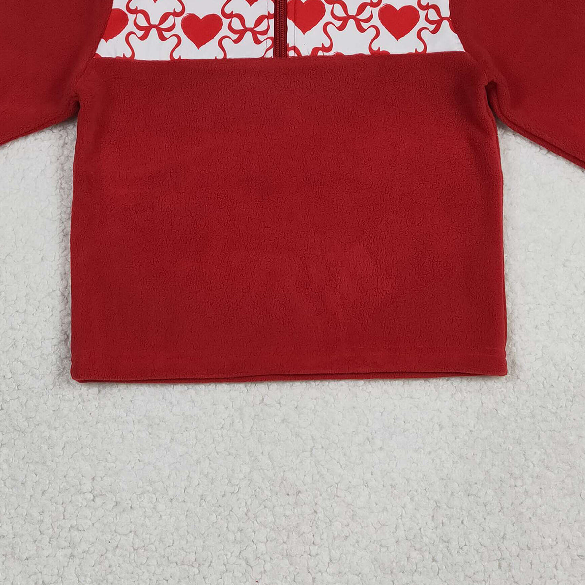 12.23 RTS NO MOQ （In stock）GT1505 Baby Girls Red Long Sleeve Bows Hearts Checked Valentines Zipper Sweater Top