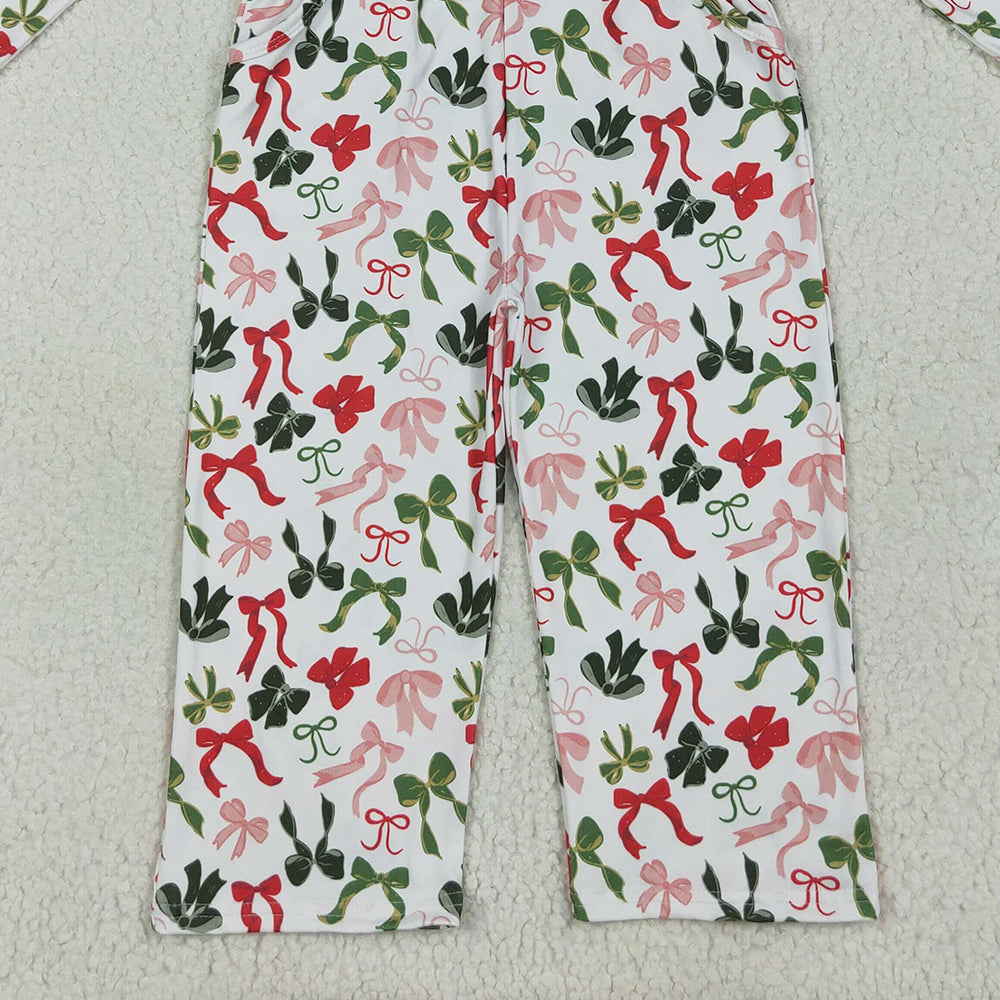 7.10 LR2192RTS NO MOQ Baby Girls Winter Jumpsuits Baby Girls Long Sleeves Colorful Bows Pockets Christmas Jumpsuits