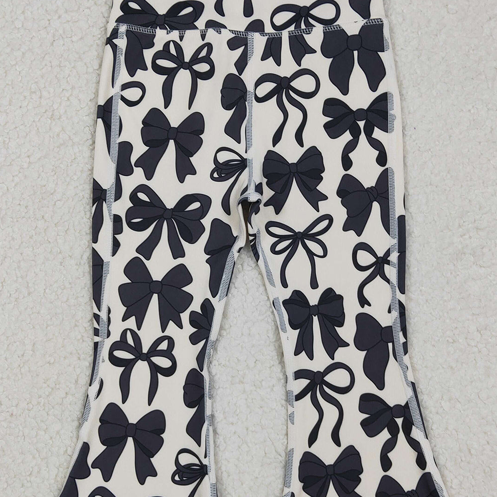 RTS NO MOQ （In stock）P0775 Baby Girls Pants Black Bows Bell Bottom Yoga Pants