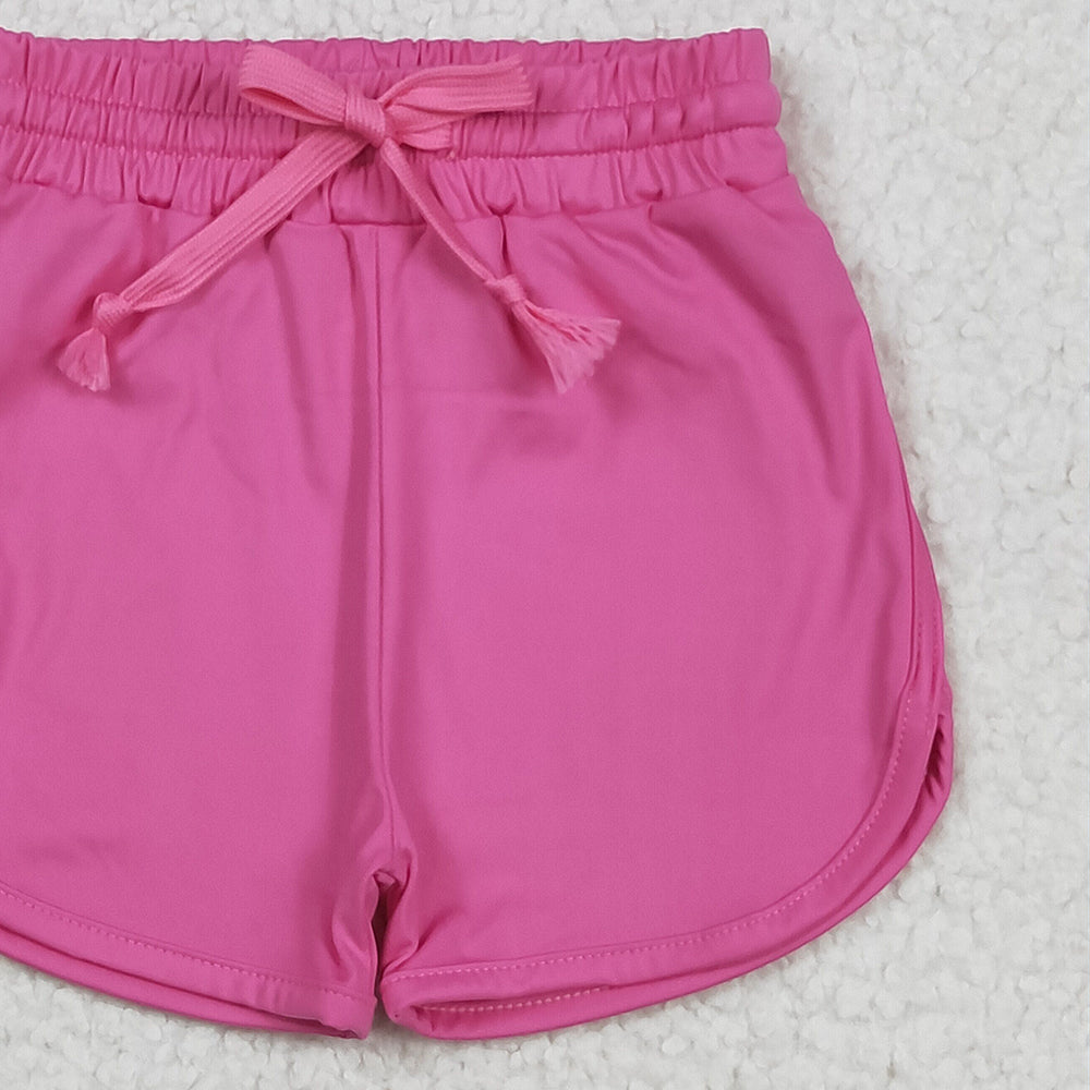 8.25  SS0503 RTS NO MOQ Baby Girls Summer Yoga Shorts Baby Girls Hot Pink Belt Yoga Shorts Bottoms