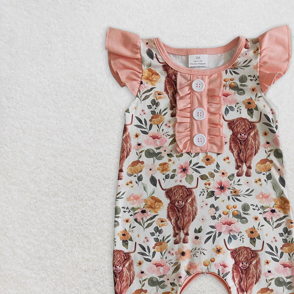 USA Shop (in stock) SR0010  Baby Girls Summer Rompers Baby girls western highland cow print romper