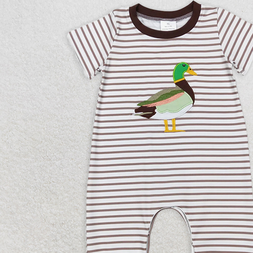 SR0517 RTS NO MOQ Baby Boys Summer Rompers Baby Boys Duck Brown Stripes Short Sleeve Rompers