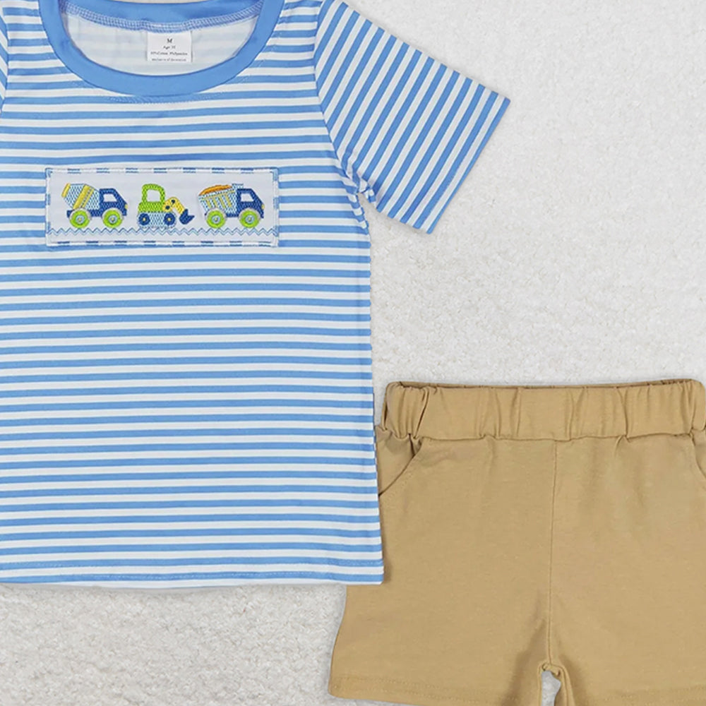 BSSO0572 RTS NO MOQ Baby Boys Summer Boys Outfits Baby Boys Constructions Shorts Sleeve Tee Summer Shorts Clothes Sets