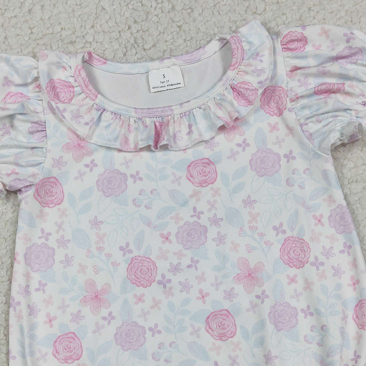 3.10 RTS NO MOQ （In stock）SR4023 Children's Fashion Romper Baby Girls Short Sleeve Colorful Flowers Ruffle Rompers