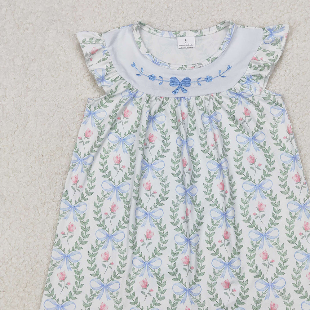 4.17 GSD1779 RTS NO MOQ Embroidered bow pattern flower leaf flying sleeve dress