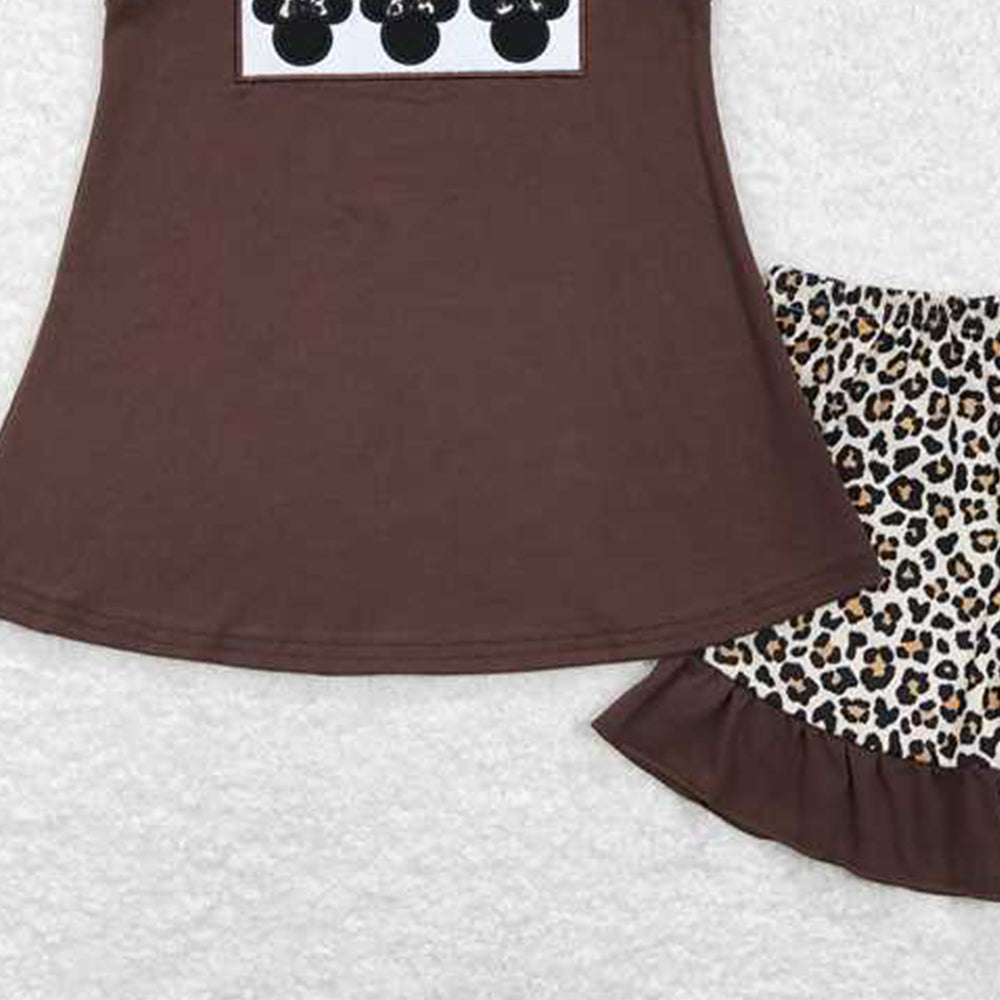 GSSO0424 New Rts No Moq 8-9 Days By Air Arrived it Brown mouse top leopard shorts girls summer clothing