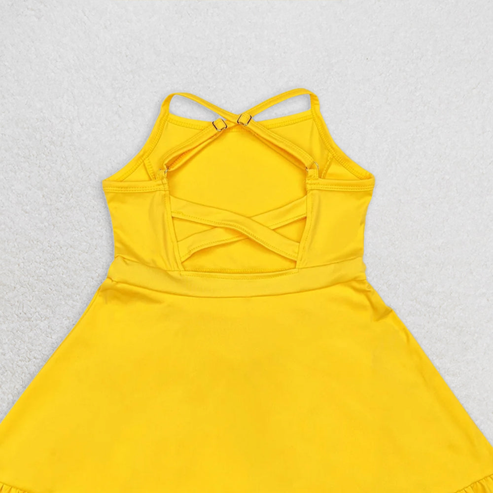 USA Shop (in stock)S0455  Baby Girls Summer Swimsuits  Yellow straps ruffle baby girls summer active wear