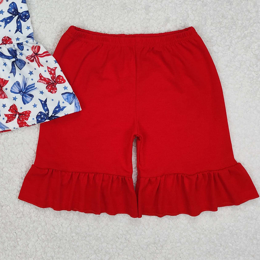 GSSO1928Girls Halter Top Shorts Set Stars Stripe Bow 4th of July Outfit Red White And Blue Patriotic Clothing for Kids