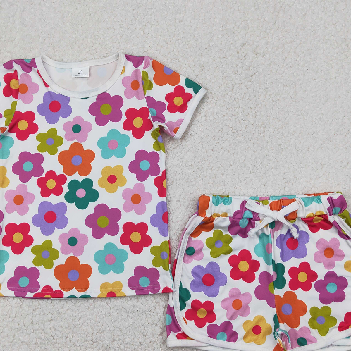 4.11 GSSO2142 RTS NO MOQ Baby Girls Summer Outfits Baby Girls Short Sleeves Colorful Flowers Top Short Set