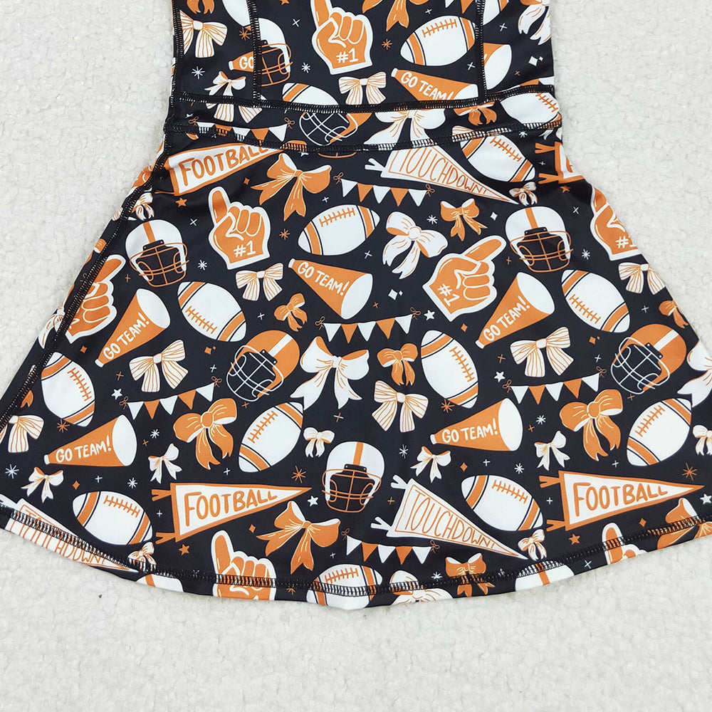 RTS NO MOQ （In stock）GSD2777 Baby Girls Yoga Dress Baby Girls Strap Bows Footballs Shorts Team Yoga Active Knee Length Dress