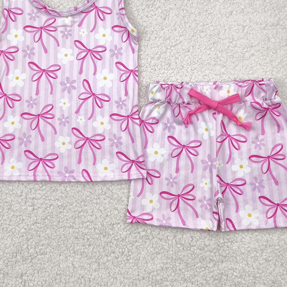 7.19 GSSO2479RTS NO MOQ Baby Girls Outfits baby girl clothes yoga floral bow sleeveless shorts set