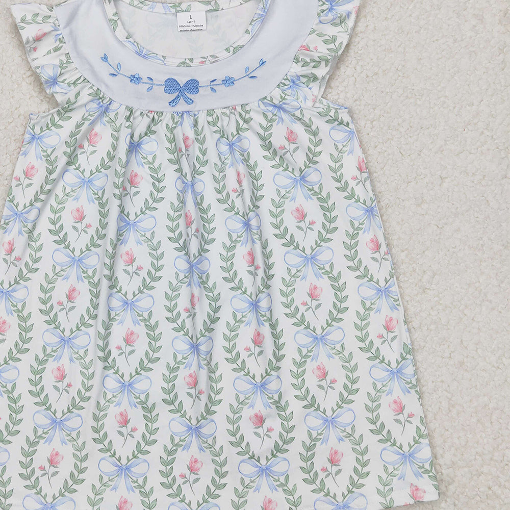 4.17 GSD1779 RTS NO MOQ Embroidered bow pattern flower leaf flying sleeve dress