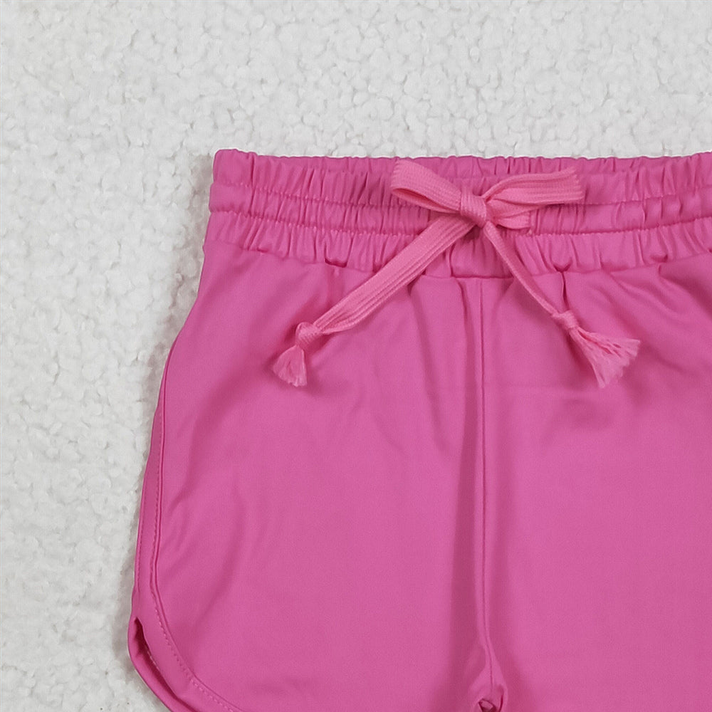 8.25  SS0503 RTS NO MOQ Baby Girls Summer Yoga Shorts Baby Girls Hot Pink Belt Yoga Shorts Bottoms