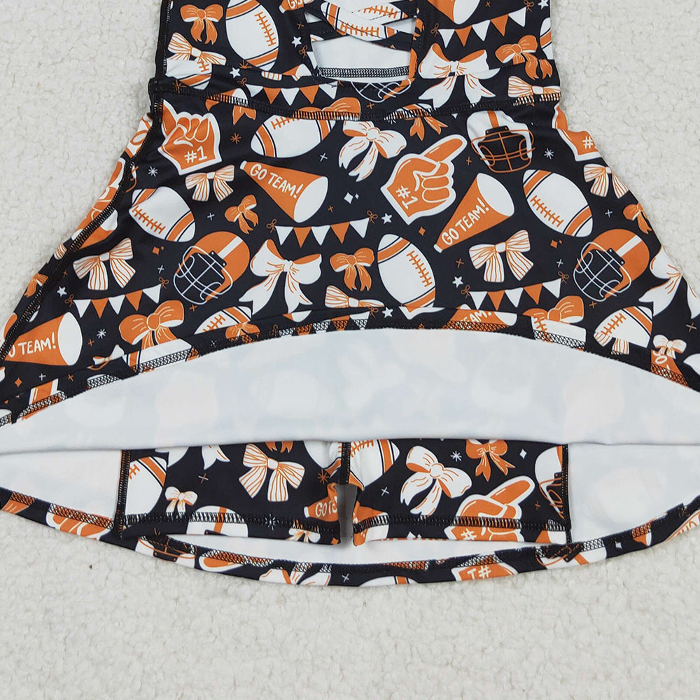 RTS NO MOQ （In stock）GSD2777 Baby Girls Yoga Dress Baby Girls Strap Bows Footballs Shorts Team Yoga Active Knee Length Dress