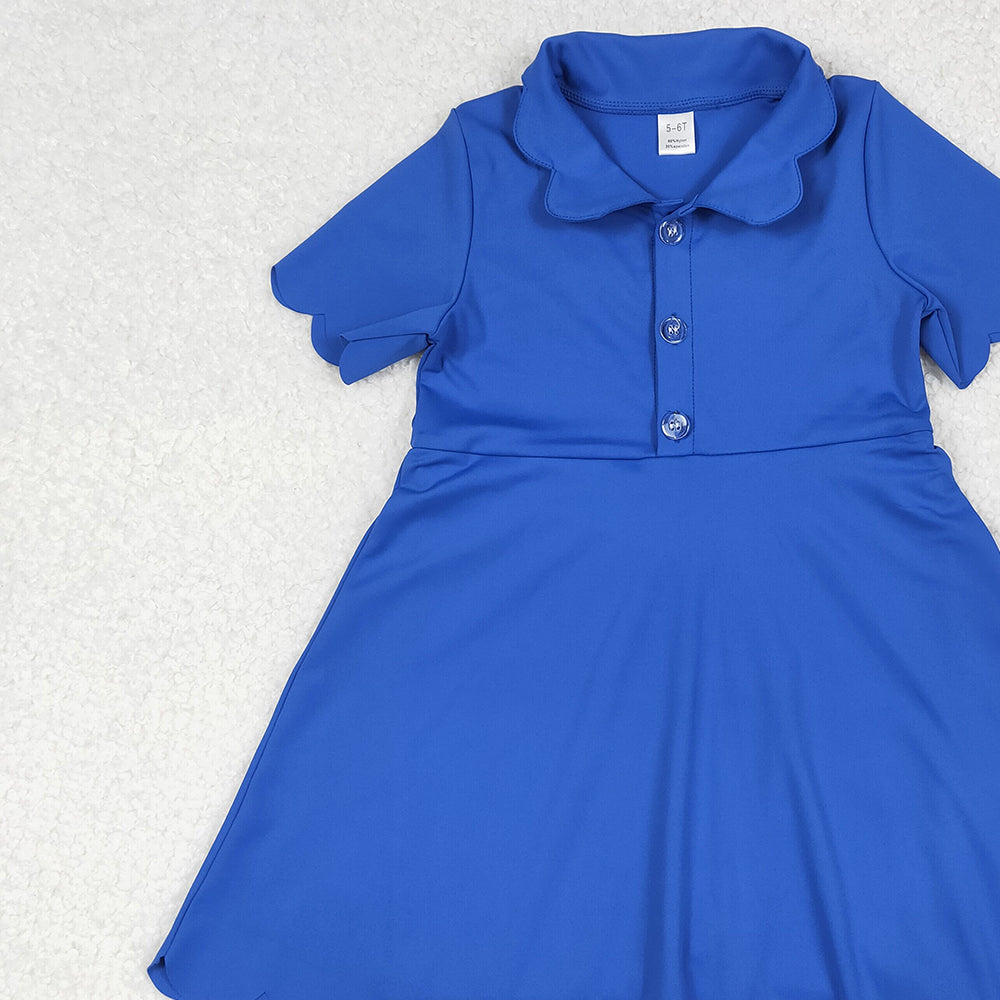 7.02 GSD2475RTS NO MOQ Baby Girls Summer Yoga Dress Baby Girls Blue Short Sleeves Button Yoga Knee Length Dresses