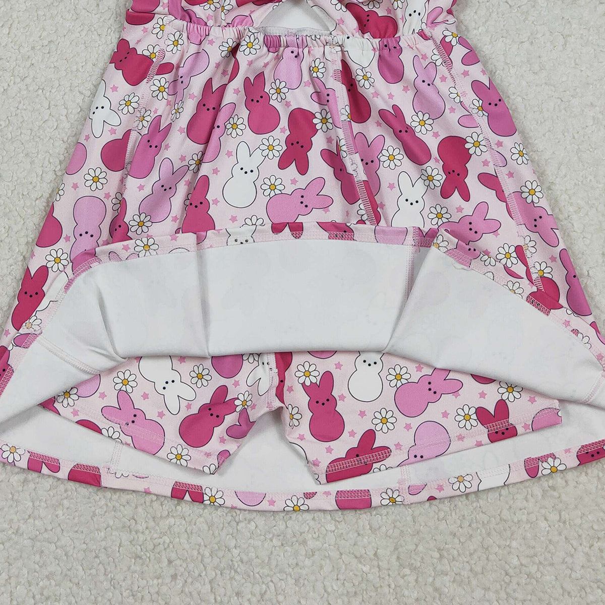 12.20 RTS NO MOQ （In stock）GSD3053 Baby Girls Sleeveless Pink Rabbits Daisy Easter Yoga Shorts Knee Length Dresses