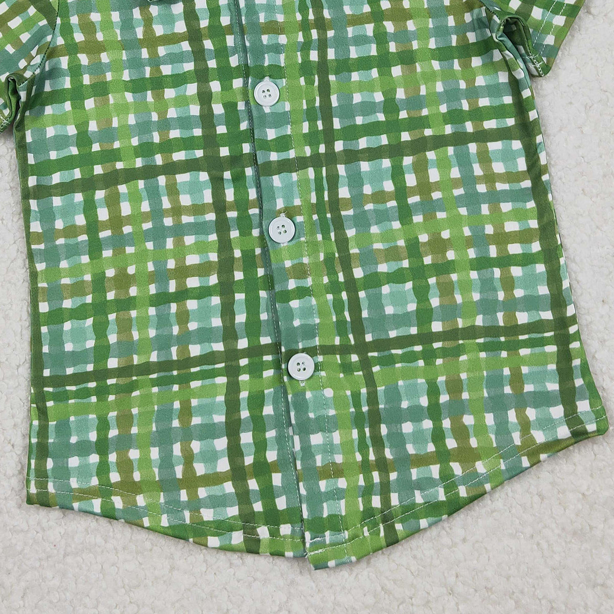 12.16 RTS NO MOQ （In stock）BT1456 Baby Boys Green Checked St Patrick Button Shirts Top