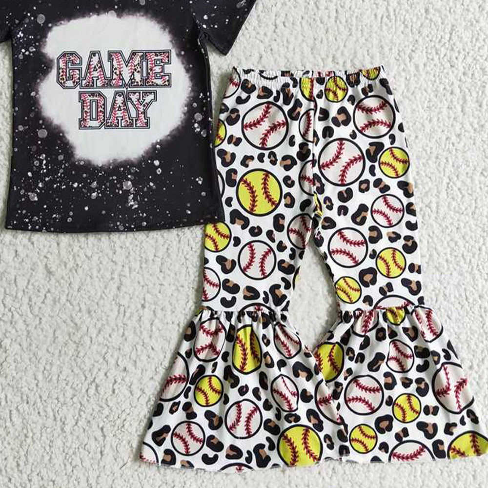 GSPO0214 RTS NO MOQ Baby Girls Spring Outfits Girls' GAME DAY baseball short-sleeved and long-pants suit