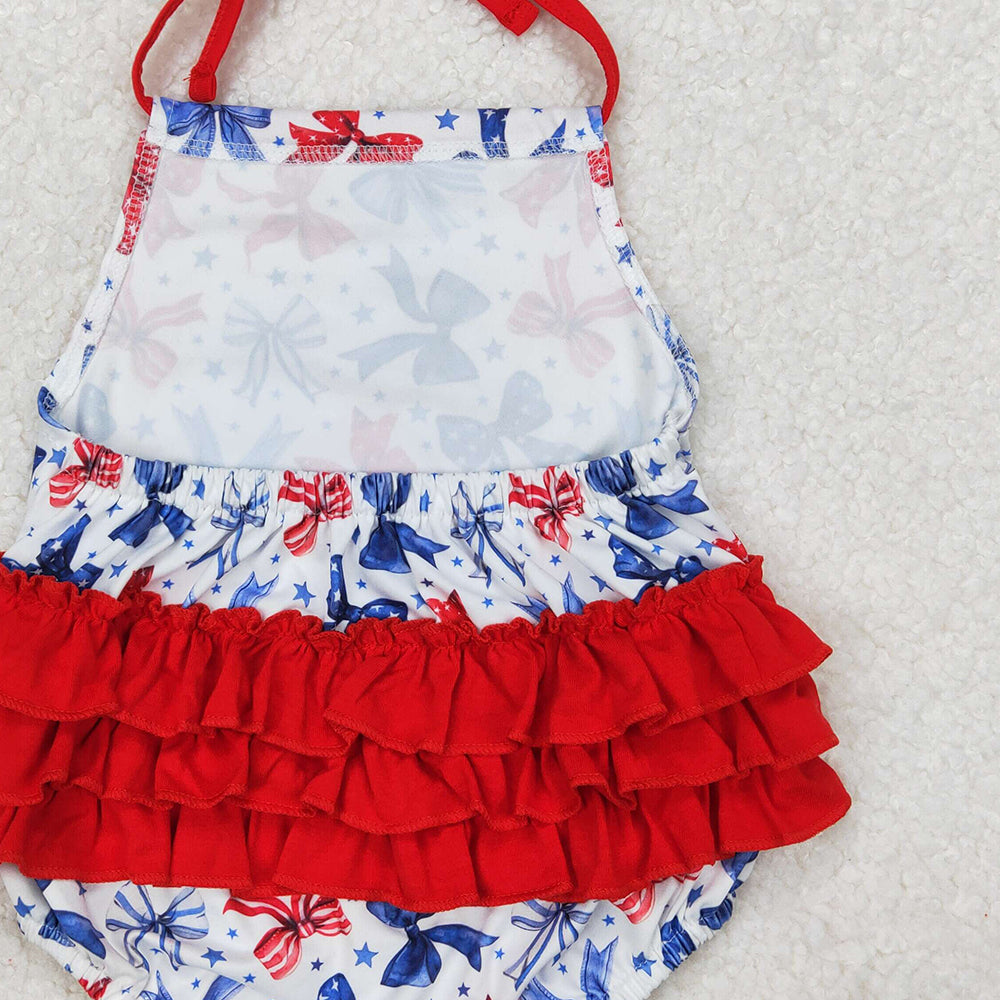 SR2591 New Rts No Moq 8-9 Days By Air Arrived it Red ruffle stars stripe bow halter baby 4th of july romper