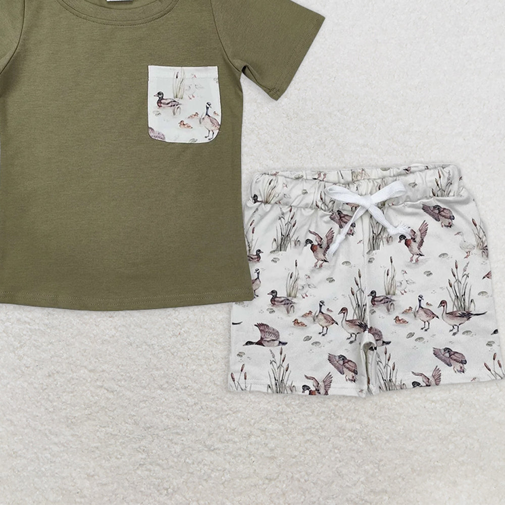 BSSO1175RTS NO MOQ Baby Boys Summer Boys Outfits Duck pocket short sleeves top shorts kids boys clothing