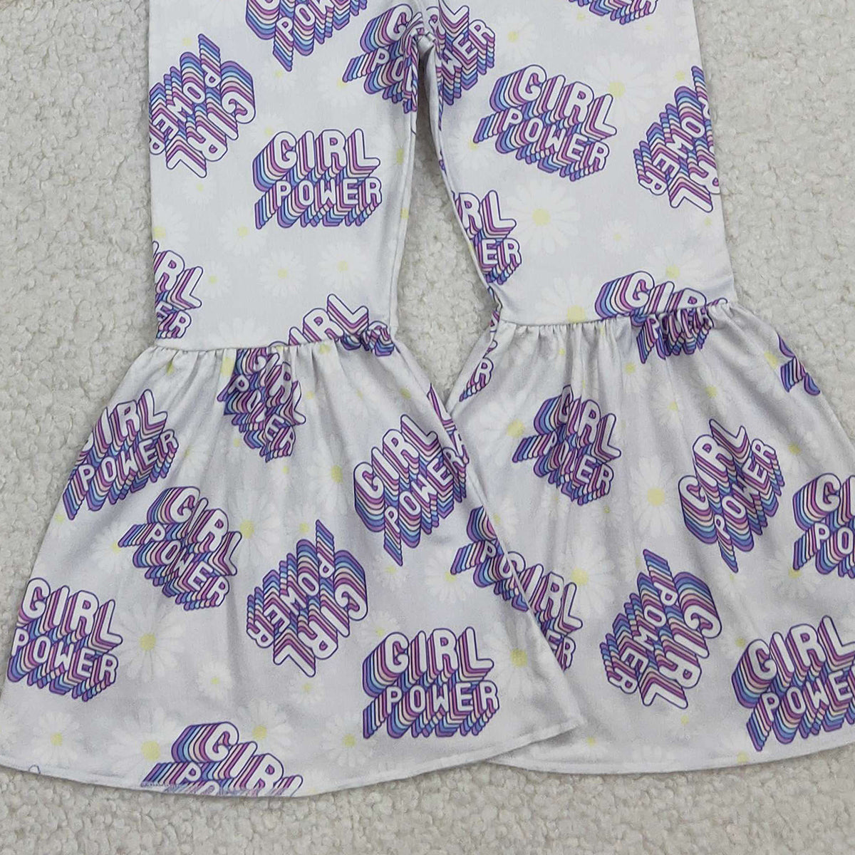 2.2 RTS NO MOQ （In stock）GSPO1092 Baby Girl Power Short Sleeve Shirt Top Bell Bottom Pants Clothes Sets