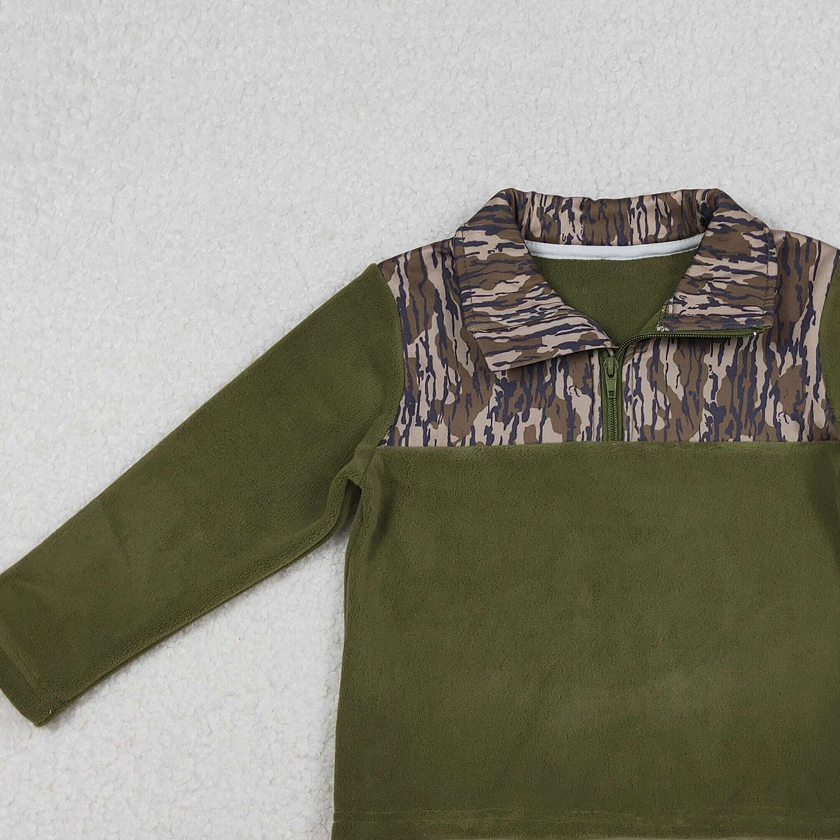 10.16 RTS NO MOQ （In stock）BT1317 Baby Boys Olive Camo Southern Zipper Pullover Top