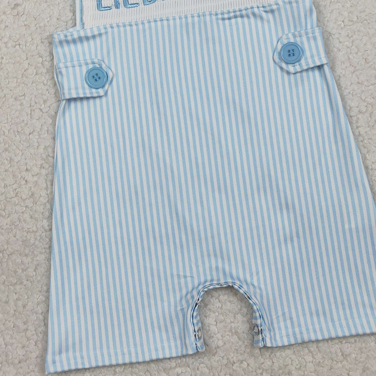 2.4 RTS NO MOQ （In stock）SR3592 Embroidery Little Brother Baby Boys Sleeveless Blue Stripe Rompers