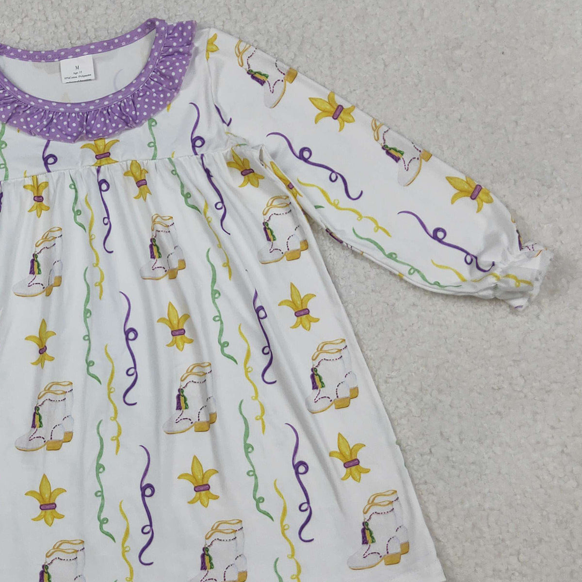 10.14 RTS NO MOQ （In stock）GLD0947 Baby Girls Winter Dress Baby Girls Mardigras Anchors Stripe Collar Knee Length Dresses
