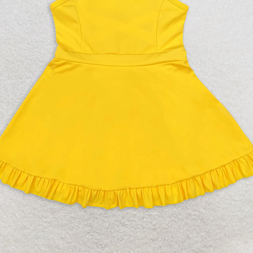 USA Shop (in stock)S0455  Baby Girls Summer Swimsuits  Yellow straps ruffle baby girls summer active wear