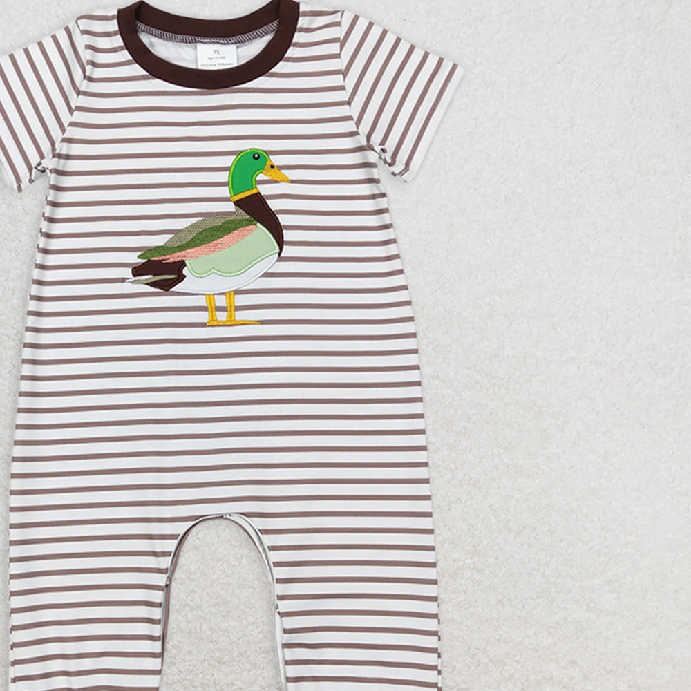 SR0517 RTS NO MOQ Baby Boys Summer Rompers Baby Boys Duck Brown Stripes Short Sleeve Rompers