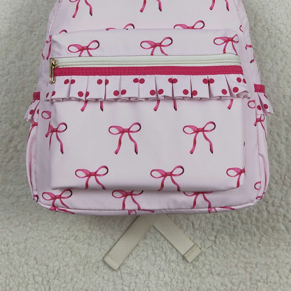 RTS NO MOQ （In stock）BA0233 Baby Bags Baby Kids Girls Pink Bows Backpack Zip Back Bags
