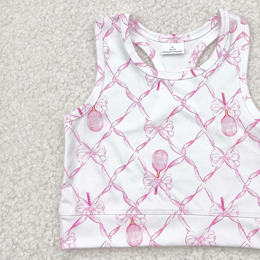 GT0883 RTS NO MOQ Baby Girls Summer Yoga Tops Baby Girls Pink Tennis Bows Yoga Vest Tops